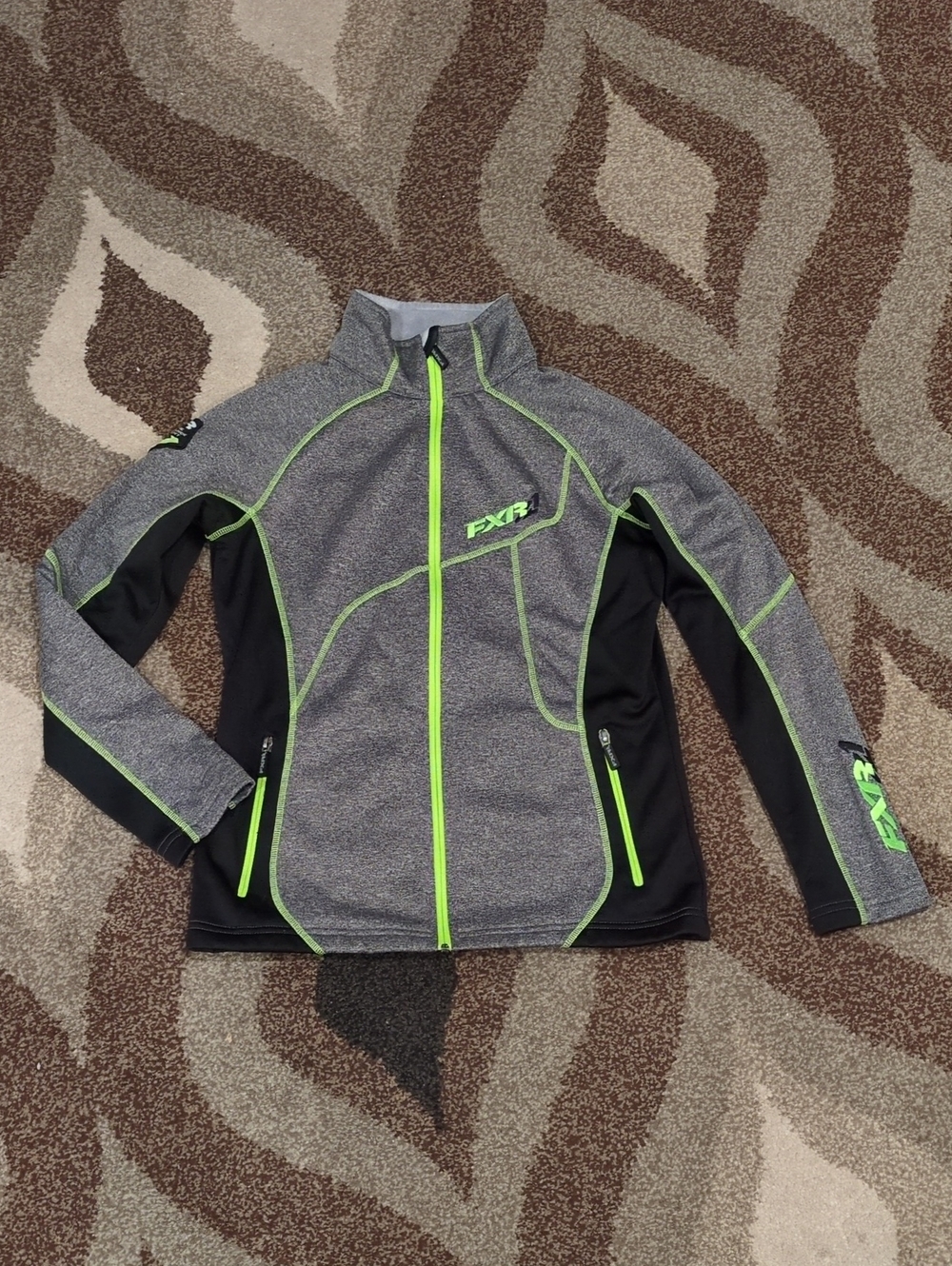 💛💚🖤FXR Women's Grey, Black, & Lime Zip-up Sweater size 6💛💚🖤